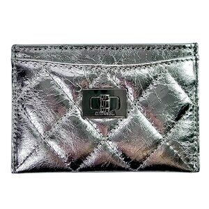 CHANEL Silver Reissue Leather Quilted Cardholder Wallet TurnLock Calfskin CC